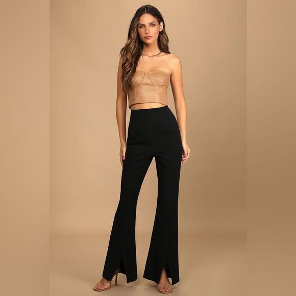 Free People Real Deal Black High-Waisted Flared Trouser Pants Black Size small - Picture 1 of 5